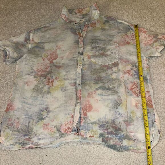 Free People Share Good Vibes Button Hawaiian Shirt Ocean Combo Floral Large EUC - Picture 9 of 10